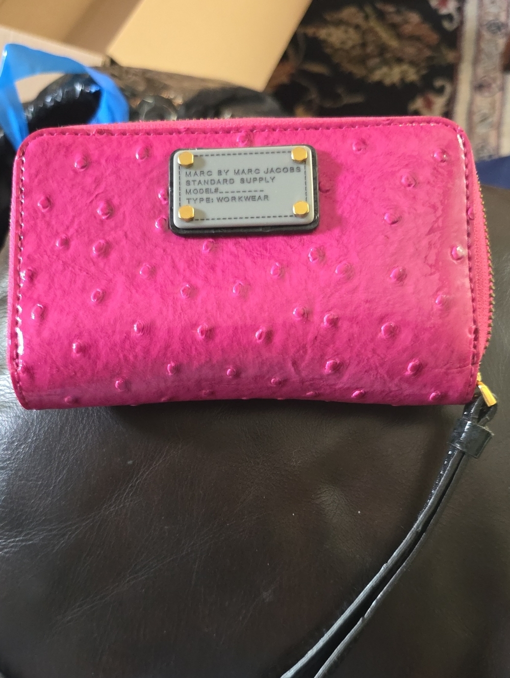 Marc by Marc Jacobs Hot Pink Ostrich-Texture Zip Wristlet Wallet